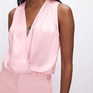 Good American Washed Satin Sleeveless Wrap Bodysuit Tank Top Bubble Pink 0
